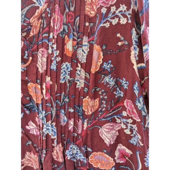 Lucky Brand Floral Print Lace Up Blouse top Shirt Size 3XL Burgundy Floral Boho - Picture 3 of 6